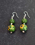 Two Bead Blue Pottery Earrings (Green & Yellow)